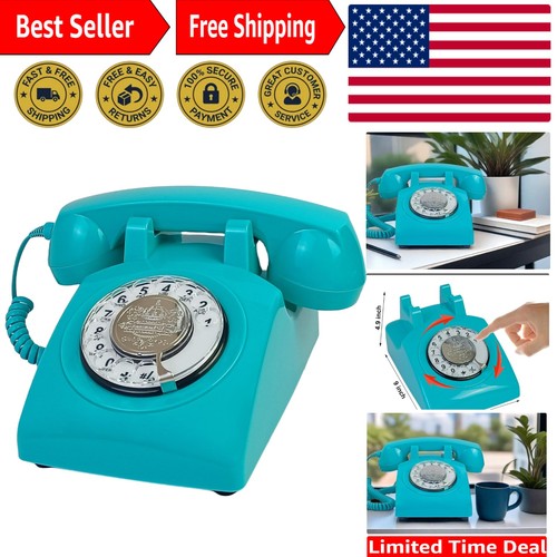 Retro blue landline phone with - retro,